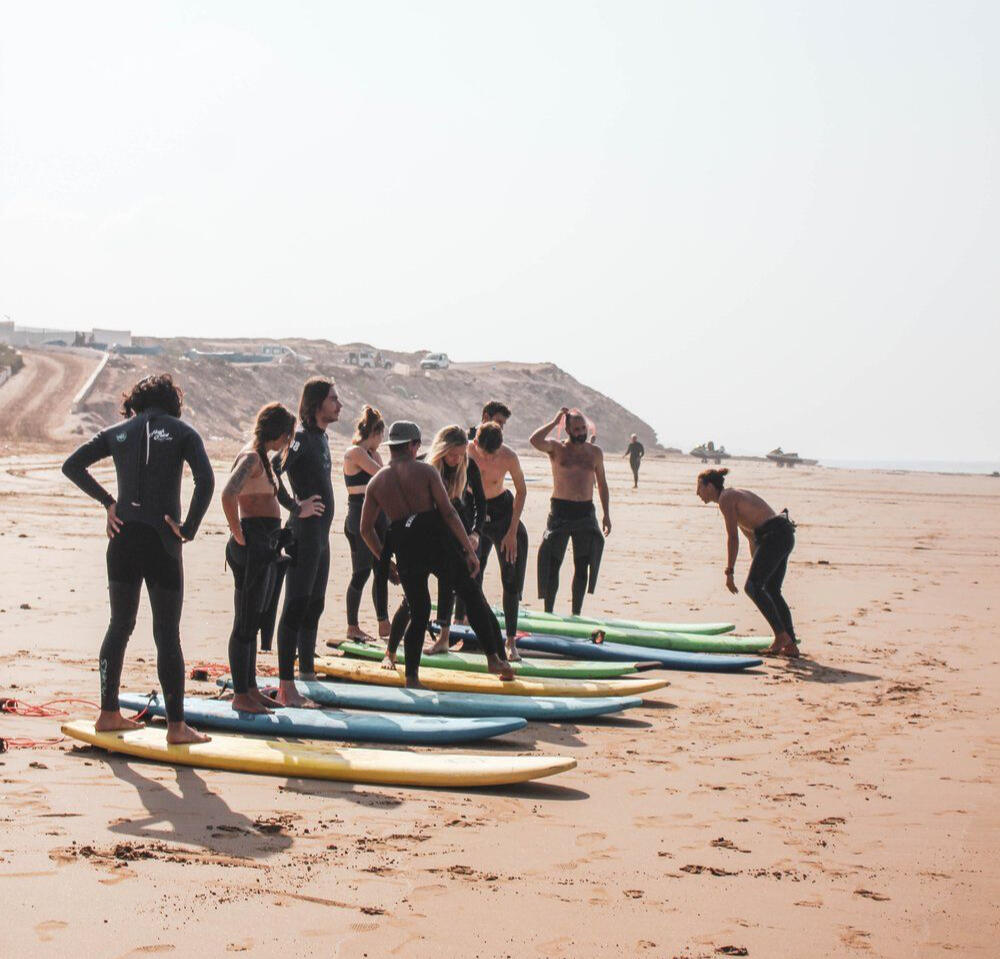 Surfers theory beach surf lesson learning