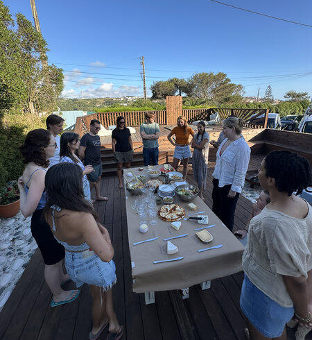 group at family dinner, wine and cheese tasting
